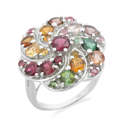 BUY 925 SILVER NATURAL MULTI TOURMALINE GEMSTONE FLOWER RING